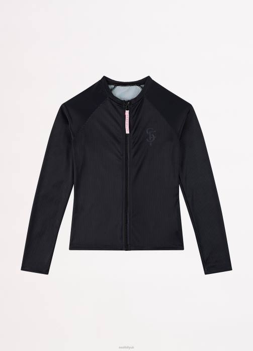 Essential Girls L/S Rash Vest Black Seafolly Children Swimwear JRJZ797