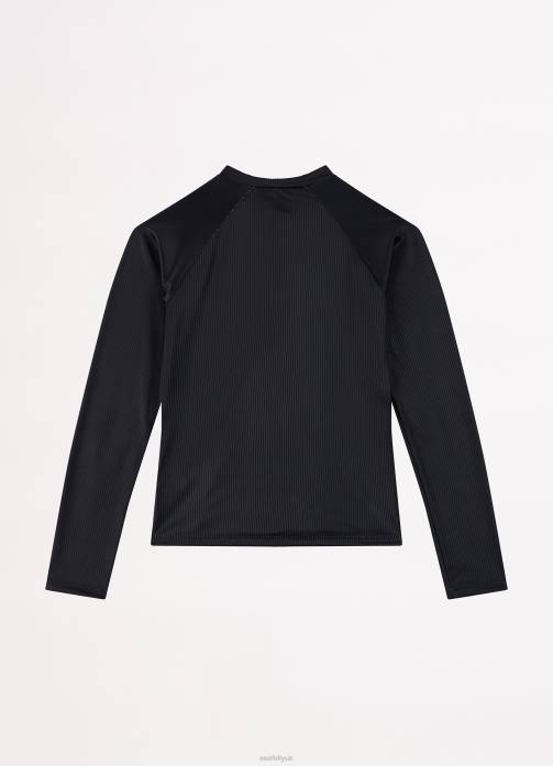 Essential Girls L/S Rash Vest Black Seafolly Children Swimwear JRJZ797