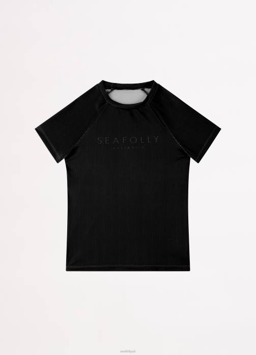 Essential Girls S/S Rash Vest Black Seafolly Children Swimwear JRJZ802