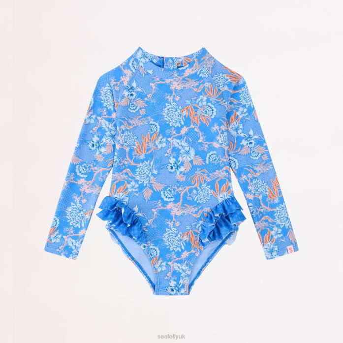 Fuji Girls Frill Hip Paddlesuit Blue Seafolly Children Swimwear JRJZ789