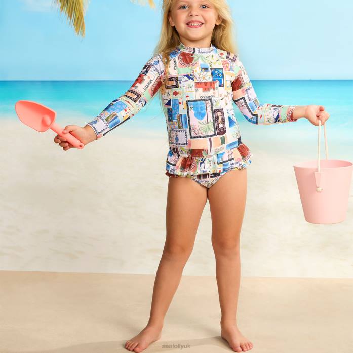 On Vacation Girls Peplum Surf Set Azure Seafolly Children Swimwear JRJZ793