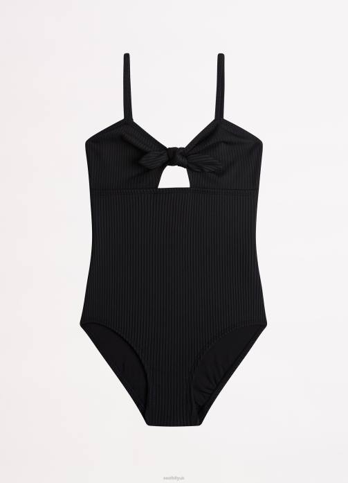 Summer Essential Girls Tie Front One Piece Black Seafolly Children Swimwear JRJZ804