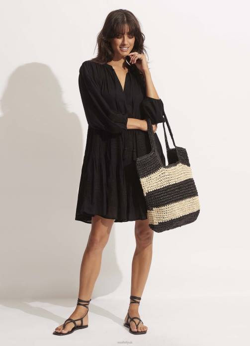 Splice Woven Tote Black/Natural Seafolly Women Accessories JRJZ762