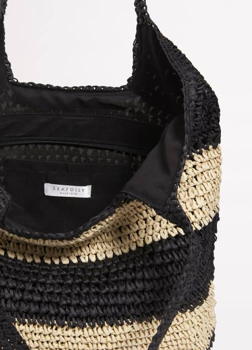 Splice Woven Tote Black/Natural Seafolly Women Accessories JRJZ762