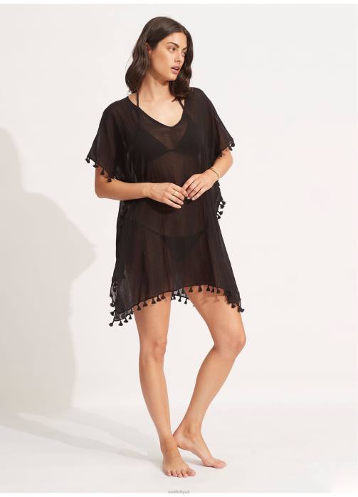 Amnesia Kaftan Black Seafolly Women Clothes JRJZ708