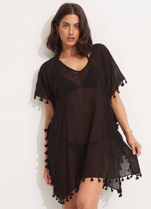Amnesia Kaftan Black Seafolly Women Clothes JRJZ708