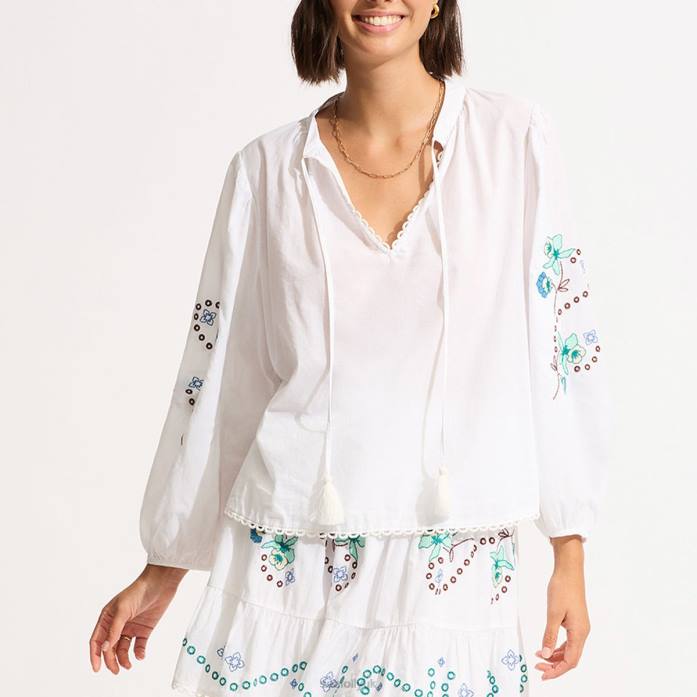 Eden Embroidery Skirt White Seafolly Women Clothes JRJZ722