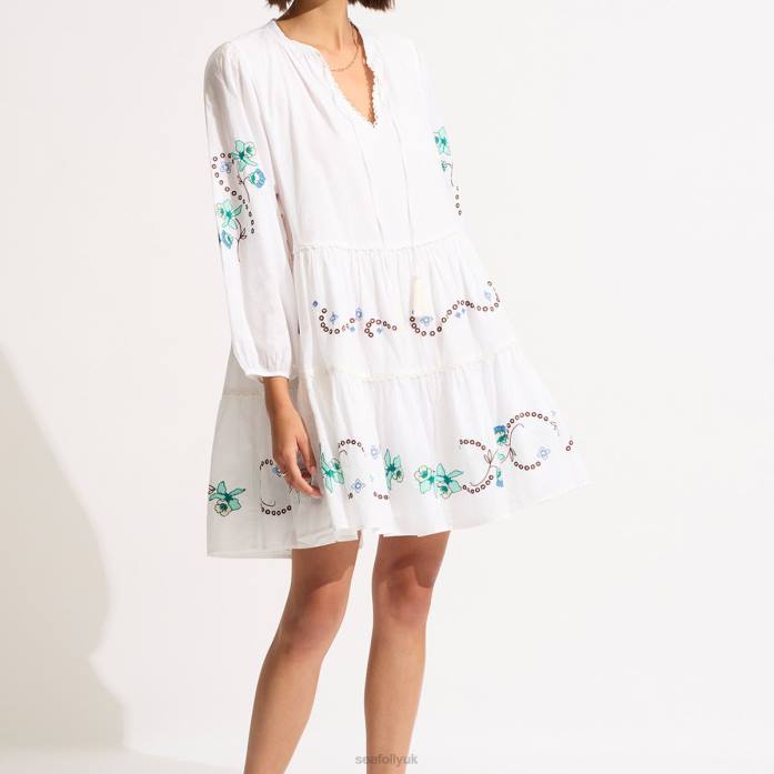 Eden Embroidery Tier Midi Dress White Seafolly Women Clothes JRJZ673