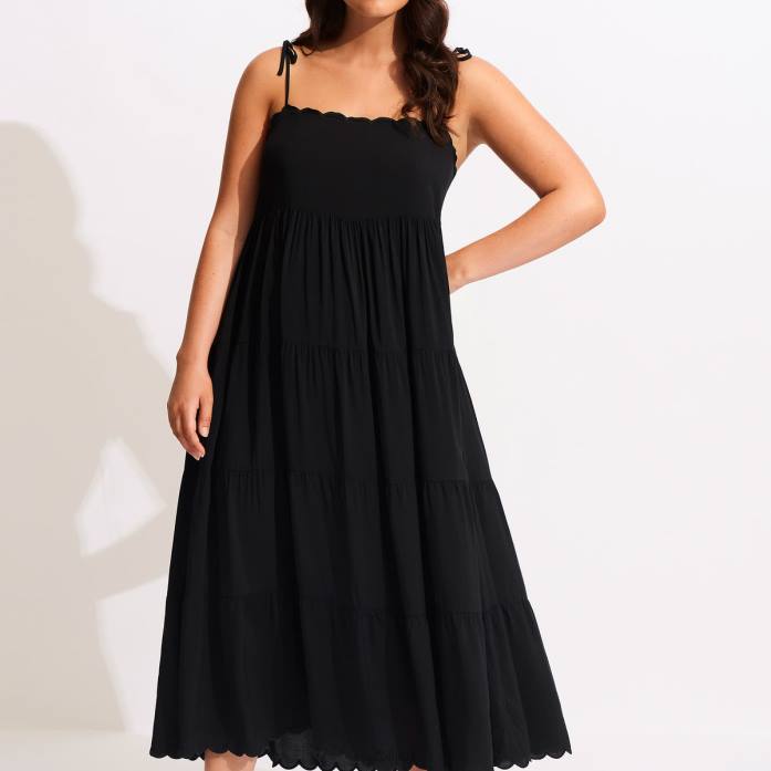 Gia Scallop Midi Black Seafolly Women Clothes JRJZ684