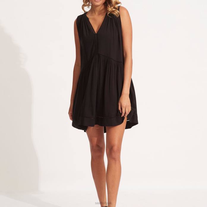 Ladder Detail Dress Black Seafolly Women Clothes JRJZ678