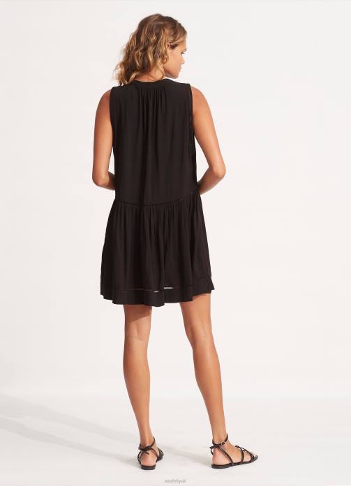 Ladder Detail Dress Black Seafolly Women Clothes JRJZ678