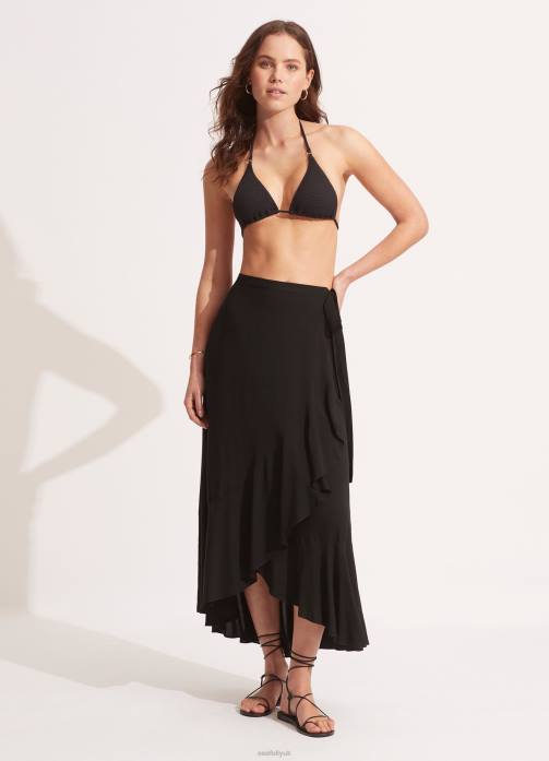 The Wrap Skirt Black Seafolly Women Clothes JRJZ724