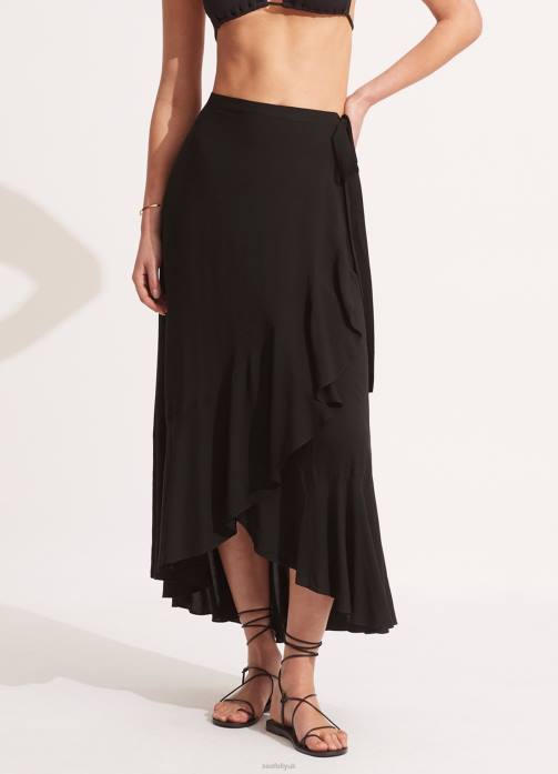 The Wrap Skirt Black Seafolly Women Clothes JRJZ724