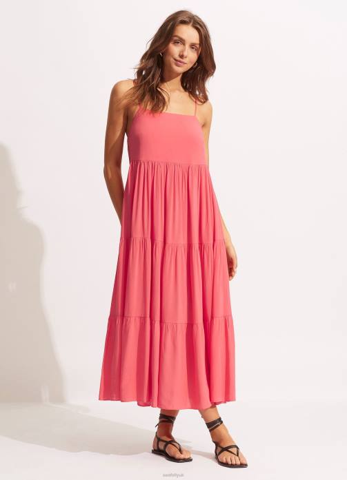 Weekend Tier Dress Sun Kissed Coral Seafolly Women Clothes JRJZ692