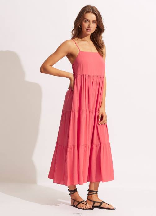 Weekend Tier Dress Sun Kissed Coral Seafolly Women Clothes JRJZ692