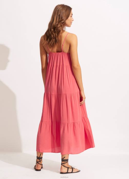 Weekend Tier Dress Sun Kissed Coral Seafolly Women Clothes JRJZ692