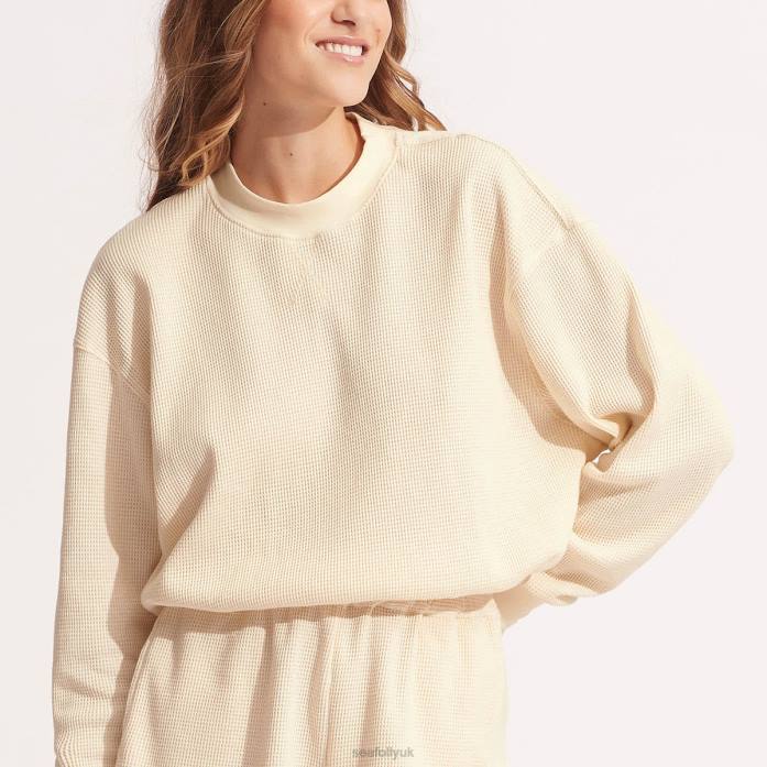 Waffle Sweat Top Natural Seafolly Women Clothes JRJZ662