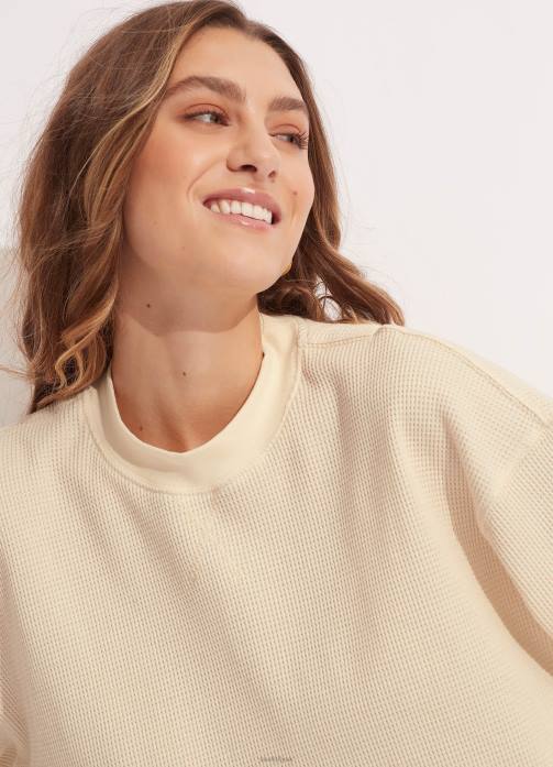 Waffle Sweat Top Natural Seafolly Women Clothes JRJZ662