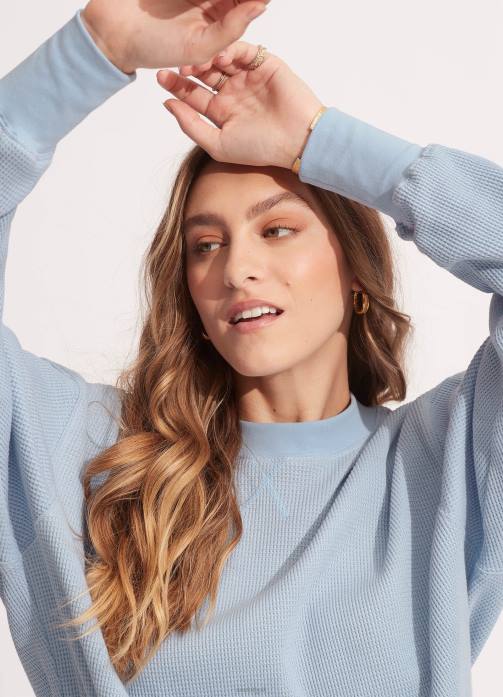 Waffle Sweat Top Powder Blue Seafolly Women Clothes JRJZ660