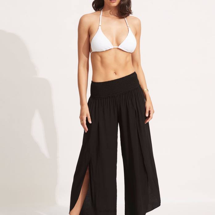 Shirred Waist Wrap Pant Black Seafolly Women Clothes JRJZ748