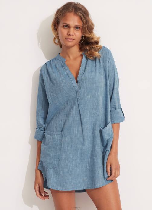 Boyfriend Beach Shirt Chambray Seafolly Women Clothes JRJZ759