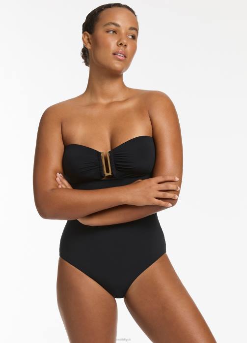 Jetset Bandeau One Piece Black Seafolly Women Swimwear JRJZ34