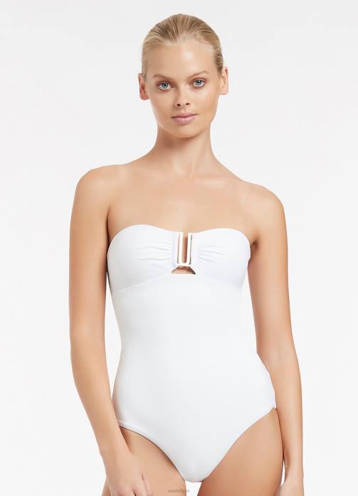 Jetset Bandeau One Piece White Seafolly Women Swimwear JRJZ91
