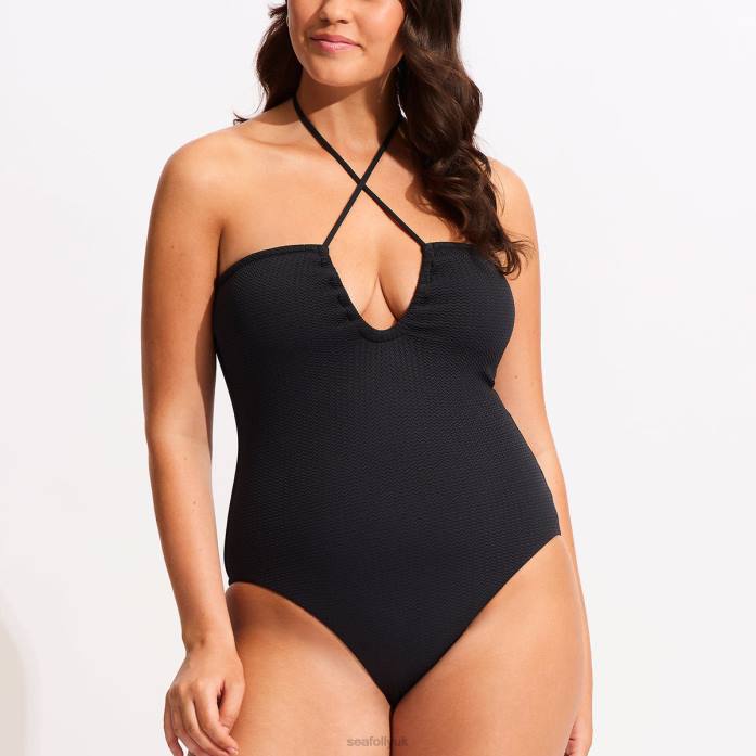 Sea Dive Bandeau One Piece Black Seafolly Women Swimwear JRJZ27