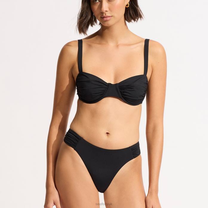Collective Ruched Underwire Bikini Top Black Seafolly Women Swimwear JRJZ243