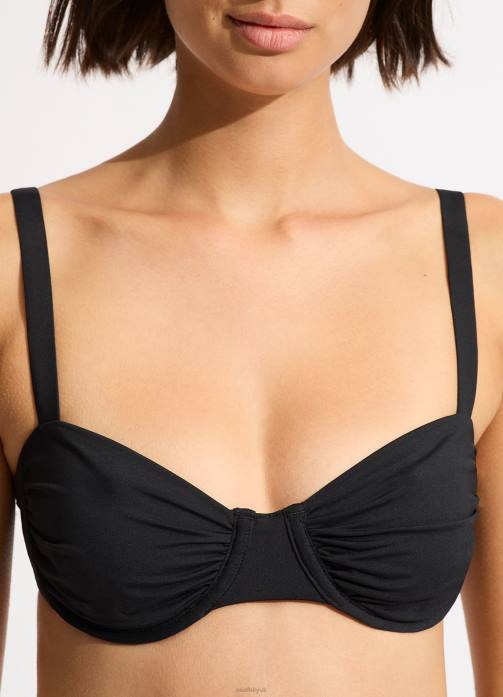 Collective Ruched Underwire Bikini Top Black Seafolly Women Swimwear JRJZ243