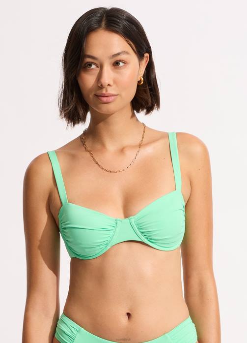 Collective Ruched Underwire Bikini Top Mint Seafolly Women Swimwear JRJZ245