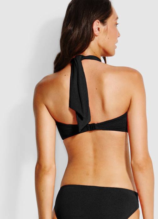 Halter Bandeau Bikini Top Black Seafolly Women Swimwear JRJZ290