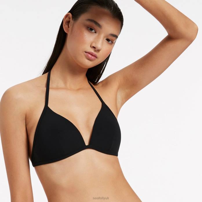 Jetset Moulded Triangle Bikini Top Black Seafolly Women Swimwear JRJZ346
