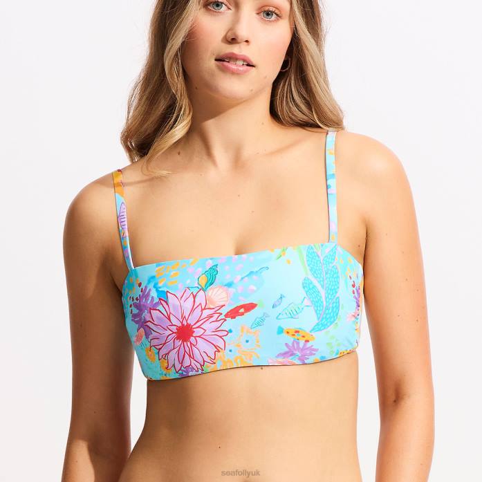 Under The Sea Dd Tank Bikini Top Blue Mist Seafolly Women Swimwear JRJZ307