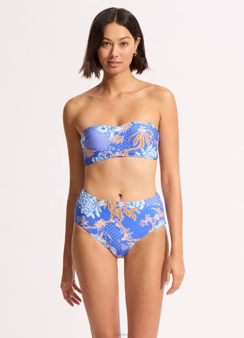 Eden High Waisted Bikini Bottom Azure Seafolly Women Swimwear JRJZ174
