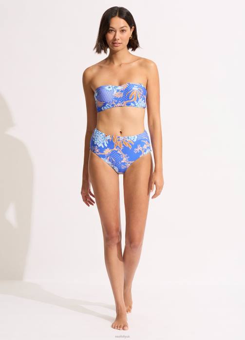 Eden High Waisted Bikini Bottom Azure Seafolly Women Swimwear JRJZ174