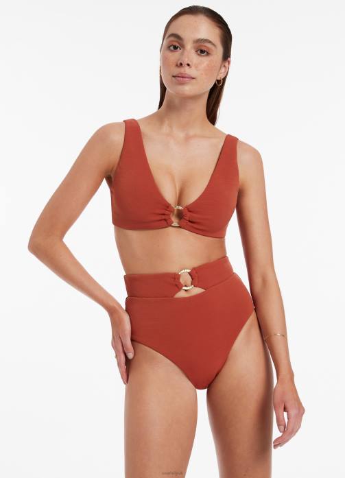 Isla Rib High Waist Trim Bikini Bottom Russet Seafolly Women Swimwear JRJZ466