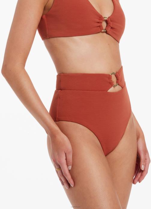 Isla Rib High Waist Trim Bikini Bottom Russet Seafolly Women Swimwear JRJZ466