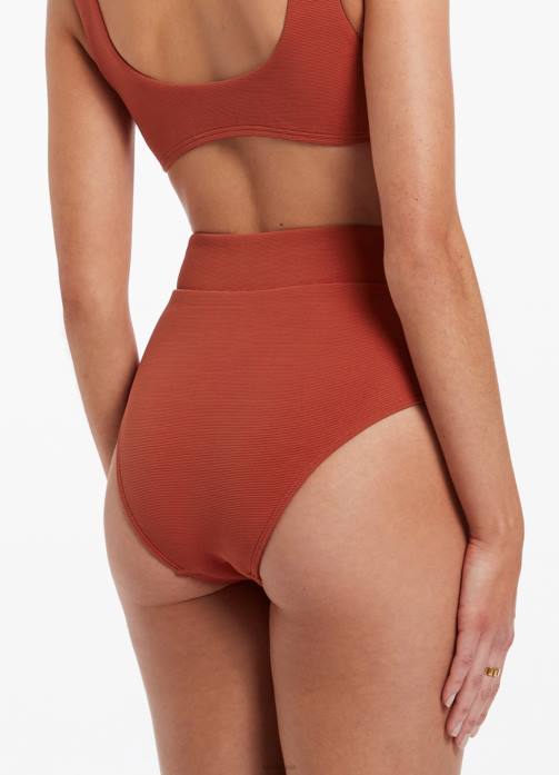 Isla Rib High Waist Trim Bikini Bottom Russet Seafolly Women Swimwear JRJZ466