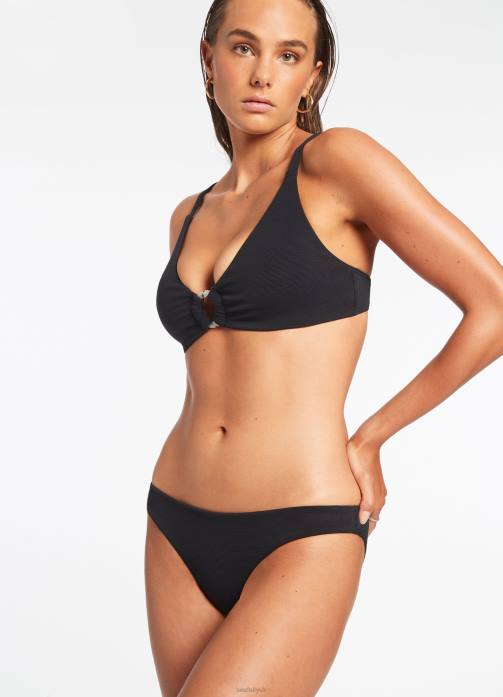 Isla Rib Hipster Pant Black Seafolly Women Swimwear JRJZ275