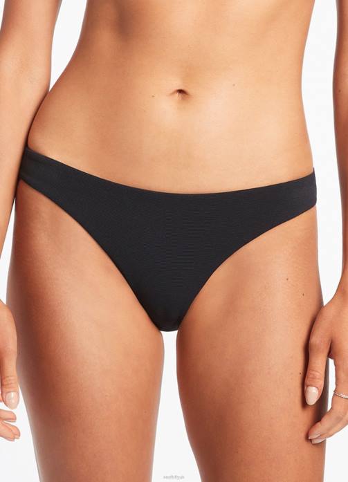 Isla Rib Hipster Pant Black Seafolly Women Swimwear JRJZ275