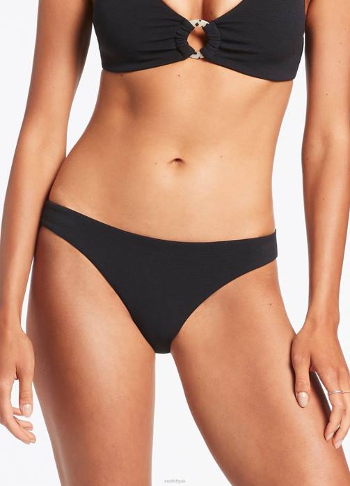 Isla Rib Hipster Pant Black Seafolly Women Swimwear JRJZ275