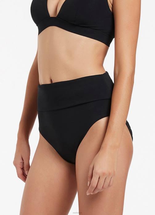 Jetset Fold Down High Waisted Bikini Bottom Black Seafolly Women Swimwear JRJZ253