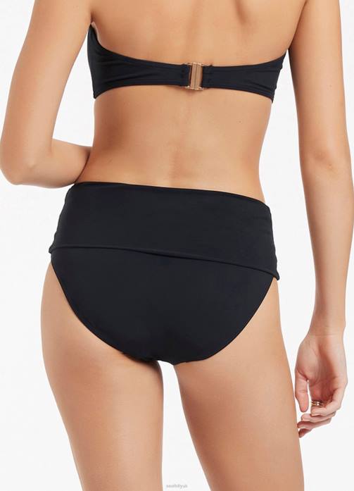 Jetset Fold Down High Waisted Bikini Bottom Black Seafolly Women Swimwear JRJZ253