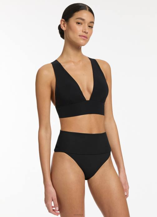 Jetset Fold Down High Waisted Bikini Bottom Black Seafolly Women Swimwear JRJZ253