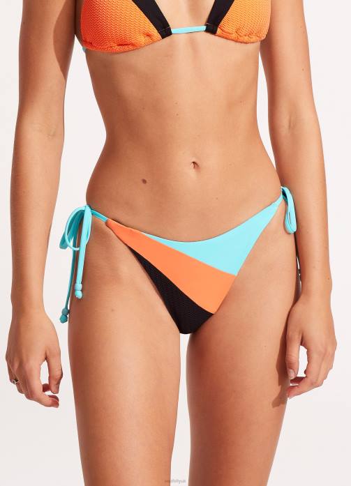 Slice Of Splice Tie Side Bikini Bottom Black Seafolly Women Swimwear JRJZ627
