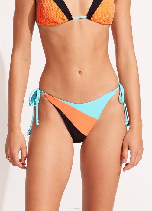 Slice Of Splice Tie Side Bikini Bottom Black Seafolly Women Swimwear JRJZ627