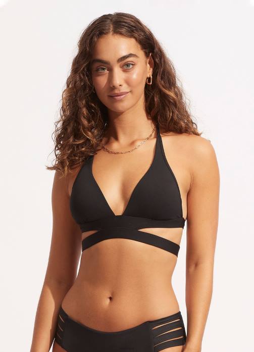 Collective Halter Bra Black Seafolly Women Swimwear JRJZ201