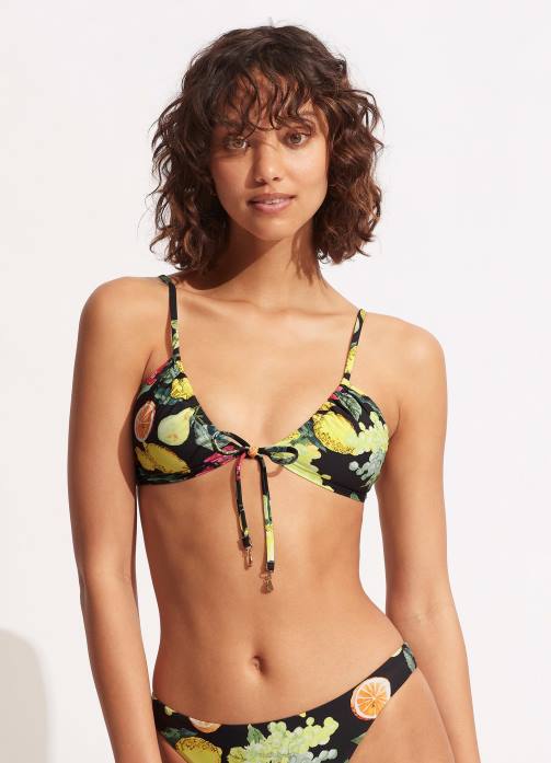 Lemoncello Drawstring Bralette Black Seafolly Women Swimwear JRJZ629