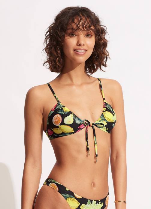 Lemoncello Drawstring Bralette Black Seafolly Women Swimwear JRJZ629